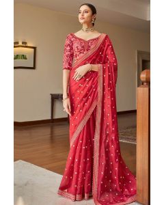 Neon Pink Organza Fabric Party Wear Saree with Art Silk Blouse