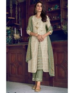 Off White Chanderi Silk Diwali Wear Churidar Salwar Suit
