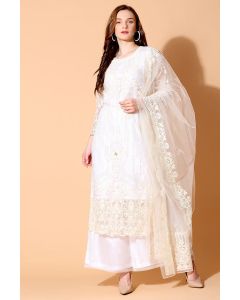 Off White Net Salwar Kameez with Dupatta