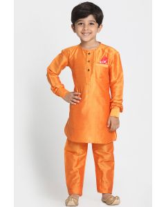 Orange Cotton Silk Blend Kurta Pajama For Diwali