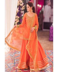 Orange Pakistani Partywear Sharara Suit