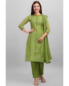 Parrot Green Chanderi Partywear Embroidered Salwar Kameez