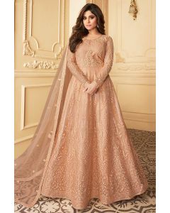 Peach Butterfly Net Partywear Stylish Anarkali Suit