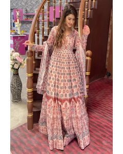 Peach Chanderi Wedding Wear Stylish Gown