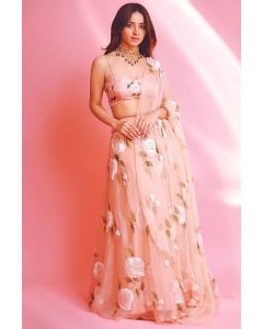 Peach Floral Embroidered Lehenga Choli Perfect for Party