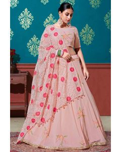 Peach Georgette Party Wear Lehenga Choli with Net Dupatta