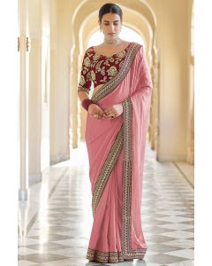 Peach Organza Fabric Party Wear Saree with Art Silk Blouse