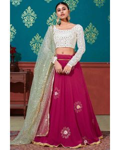 Pink and White Georgette Party Wear Lehenga Choli with Net Dupatta