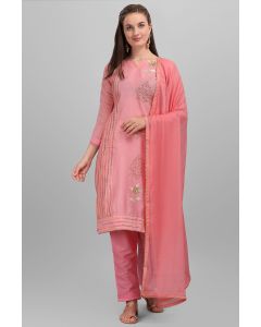 Pink Chanderi Diwali Wear Embroidered Salwar Kameez
