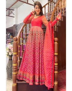 Pink Chanderi Festival Wear Stylish Gown