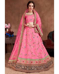 Pink Color Art Silk Lehenga Choli with Floral Design