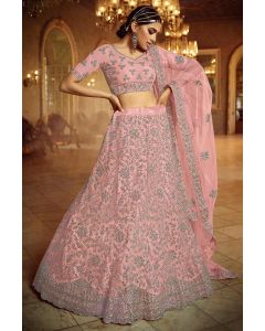 Pink Color Soft Net Wedding Wear Lehenga Choli with Zari Work