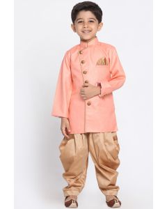 Pink Cotton Silk Kurta and Gold Dhoti For Diwali