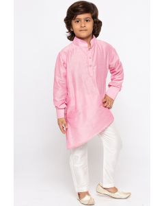 Pink Cotton Silk Kurta and White Pajama For Diwali