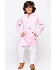 Pink Cotton Silk Kurta and White Pajama For Diwali