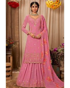 Pink Faux Georgette Sequins Lehenga with Long Choli