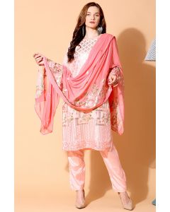 Pink Georgette Salwar Kameez with Peach Chiffon Dupatta