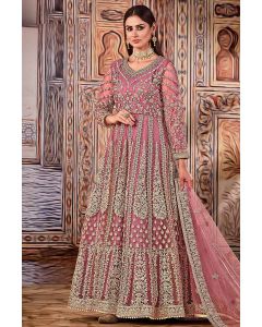 Pink Heavy Designer Bridal Wear Net Gown Suit