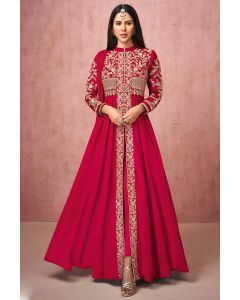 Pink Real Georgette Diwali Wear Stylish Anarkali Suit
