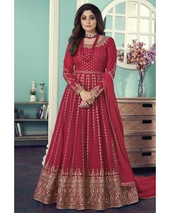 Pink Real Georgette Partywear Embroidered Anarkali Suit