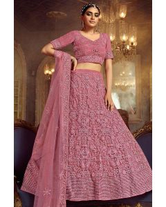 Pink Soft Net Party Wear Lehenga Choli with Zari Work