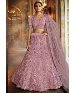 Pink Soft Net Wedding Wear Lehenga Choli with Zari Work