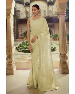 Pista Georgette Saree With Thread Work