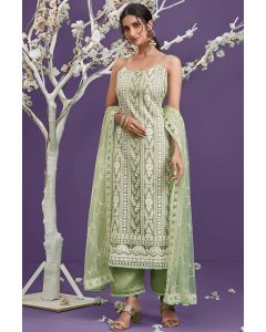 Pista Green Mehndi Wear Net Fabric Salwar Suit