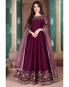 Purple Adda Silk Party Wear Salwar Kameez with Net Dupatta