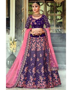 Purple color Velvet Lehenga Choli with Pink Net Dupatta