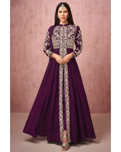 Purple Real Georgette Partywear Stylish Anarkali Suit