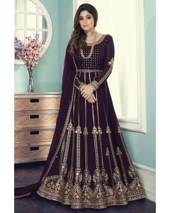 Purple Real Georgette Wedding Wear Anarkali Suit
