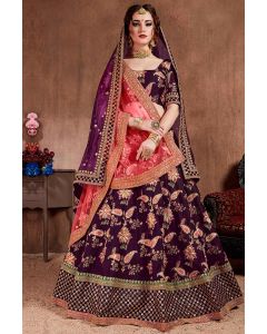 Purple Taffeta Silk Floral Designer Lehenga Choli with Soft Net Double Dupatta