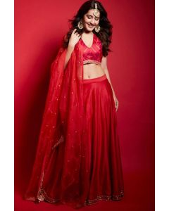 Rashi Khanna Red Designer Wedding Lehenga with Embroidery