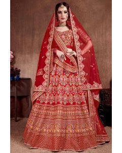 Red Art Silk Floral Designer Lehenga Choli with Soft Net Double Dupatta