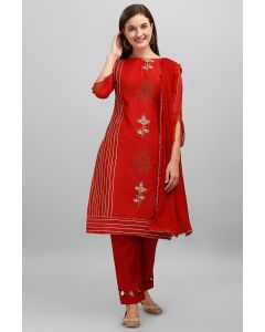 Red Chanderi Festival Wear Embroidered Salwar Kameez