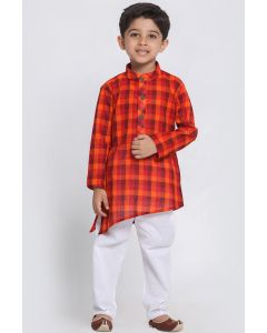 Red Cotton Kurta and White Pajama For Diwali