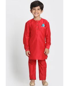 Red Cotton Silk Blend Kurta Pajama For Diwali
