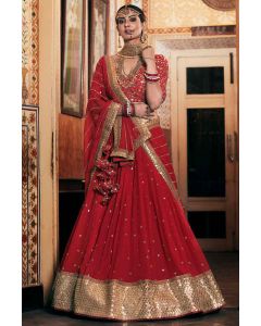 Red Georgette Lehenga Choli with Heavy Work for Bridal and Festive Wear