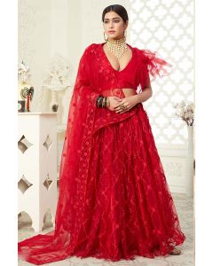 Red Heavy Net with Art Silk Stylish Party Wear Lehenga Choli with Dupatta