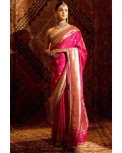 Regal Pink Banarasi Silk Saree with Golden Zari Work