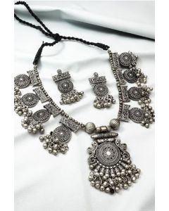 Silver Oxidised Textured Jewellery Set
