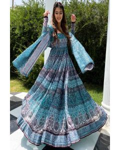 Sky Blue Chanderi Partywear Stylish Gown