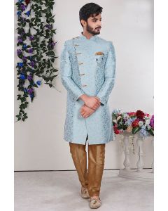 Sky Blue Imported Fabric Indo Western with Aligarhi Pant For Party