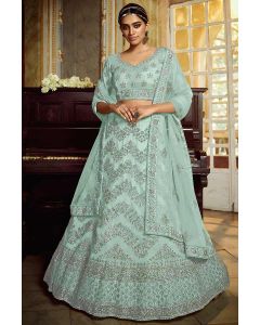 Sky Blue Soft Net Party Wear Lehenga Choli with Zari Work