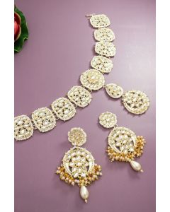 Stone Beaded Maang Tikka With Earrings - Appelle Fashion