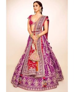 Designer Bridal Purple and Red Hand Embroidered Lehenga Choli - Appelle Fashion