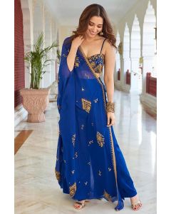 Embroidered Georgette Long Lehenga Choli Suit in Blue Color