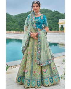 Teal Blue and Mint Green Embroidered Lehenga Choli for Weddings