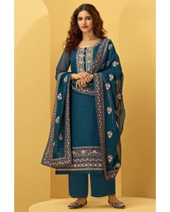 Teal Heavy Designer Bridal Alizeh Georgette Palazzo Suit